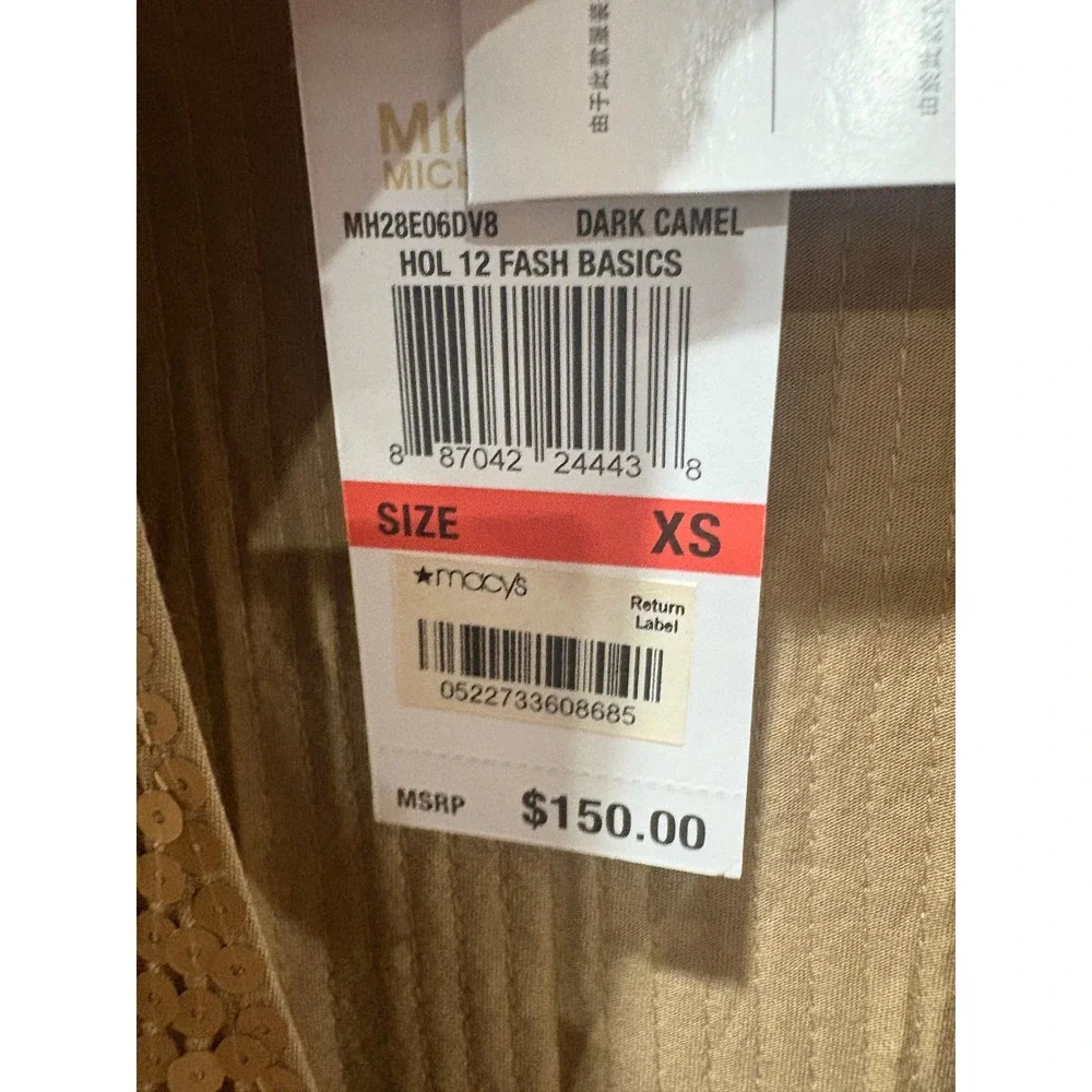 NEW Michael Kors Sequin Faux Wrap Dress Dark Camel Gold XS‎